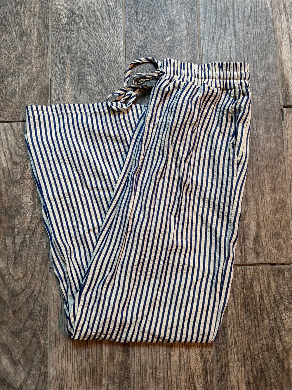 Blue and White Striped Drawstring Pants